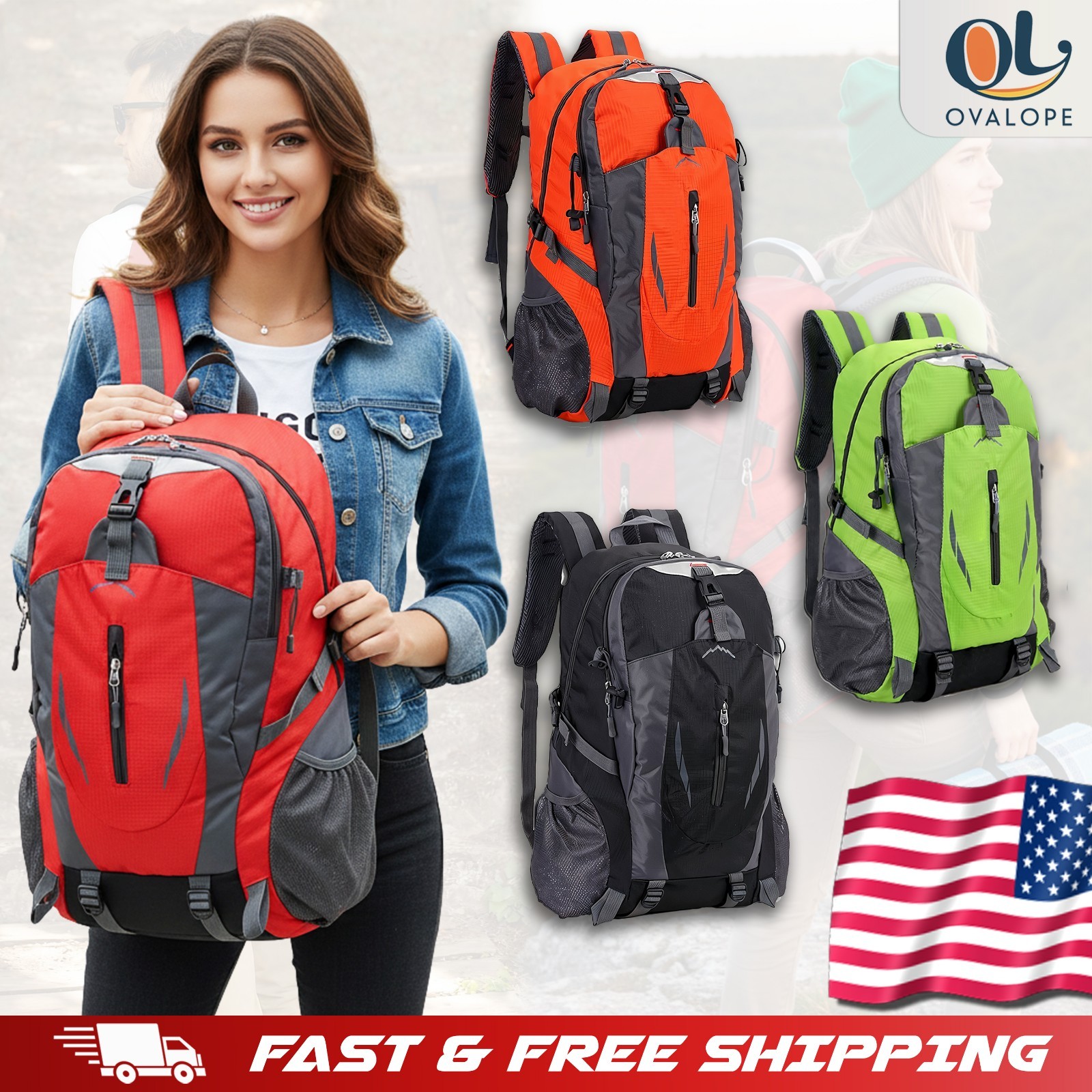 40L Men Women Travel Backpack Rucksack Camping Laptop Hiking School Book Bag USA