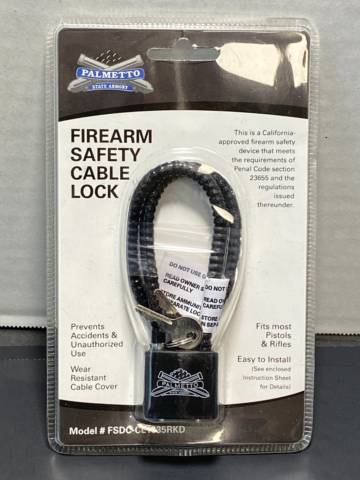 NIP Palmetto State Armory Firearm Safety Cable Lock Fits most Pistols and Rifles