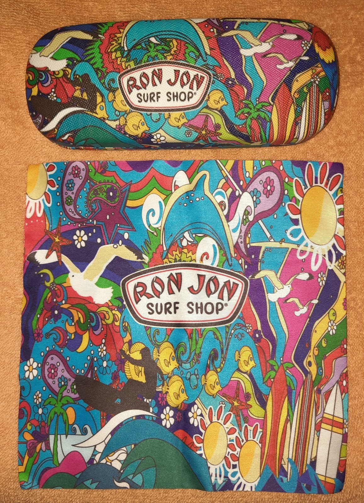 Ron Jon Surf Shop Hard Shell Eyeglass Case + Matching Cleaning Cloth Set🆕️⛱🐠🦜