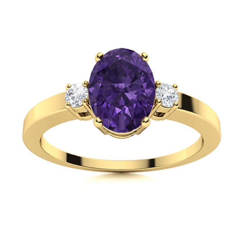 Amethyst Stone Sterling Silver Three-Stone Sister Valentine Gift New Ring