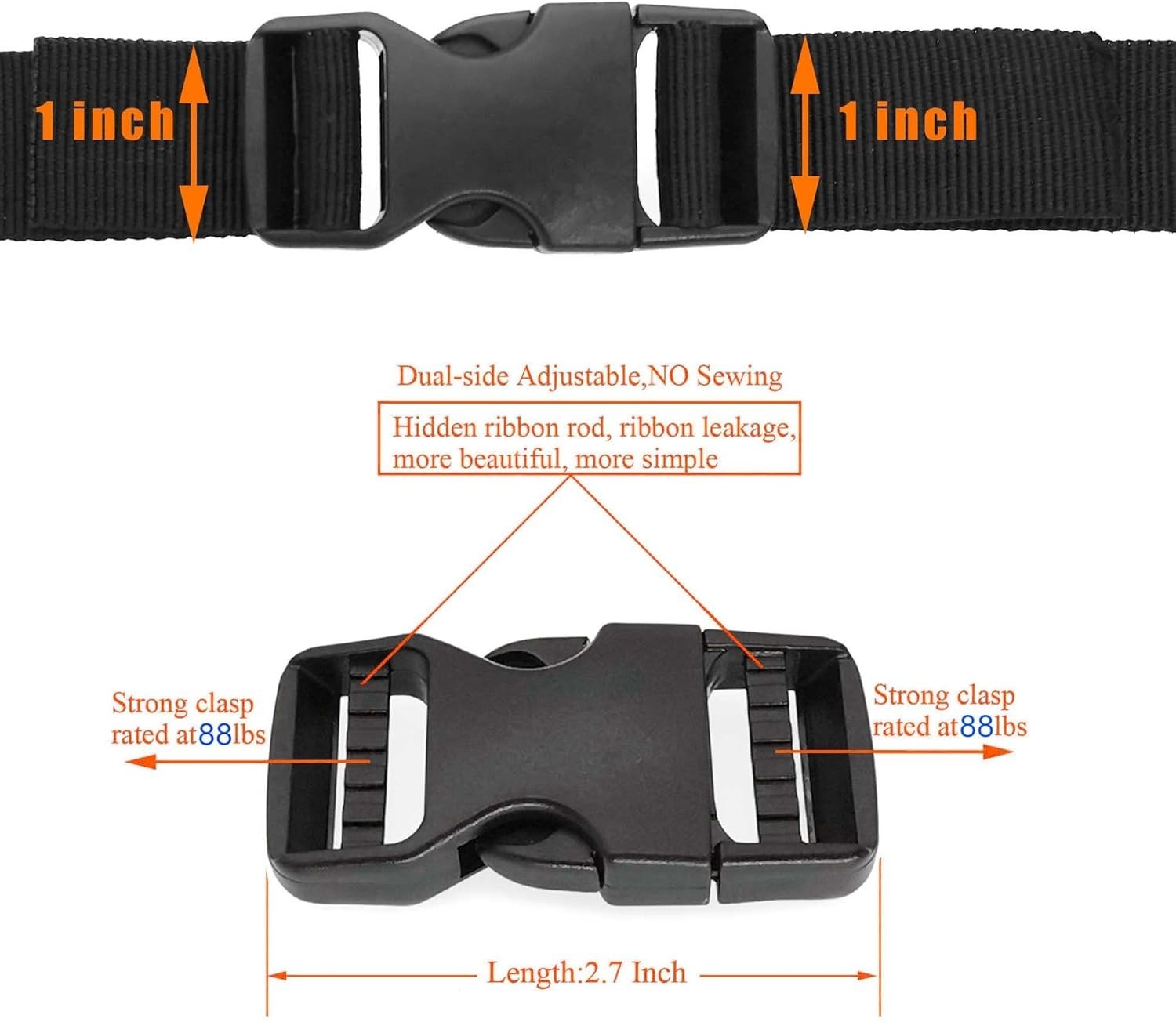 Plastic Buckle Clips for 1 Inch Straps, 2 Pack 1" Quick Side Release Buckles