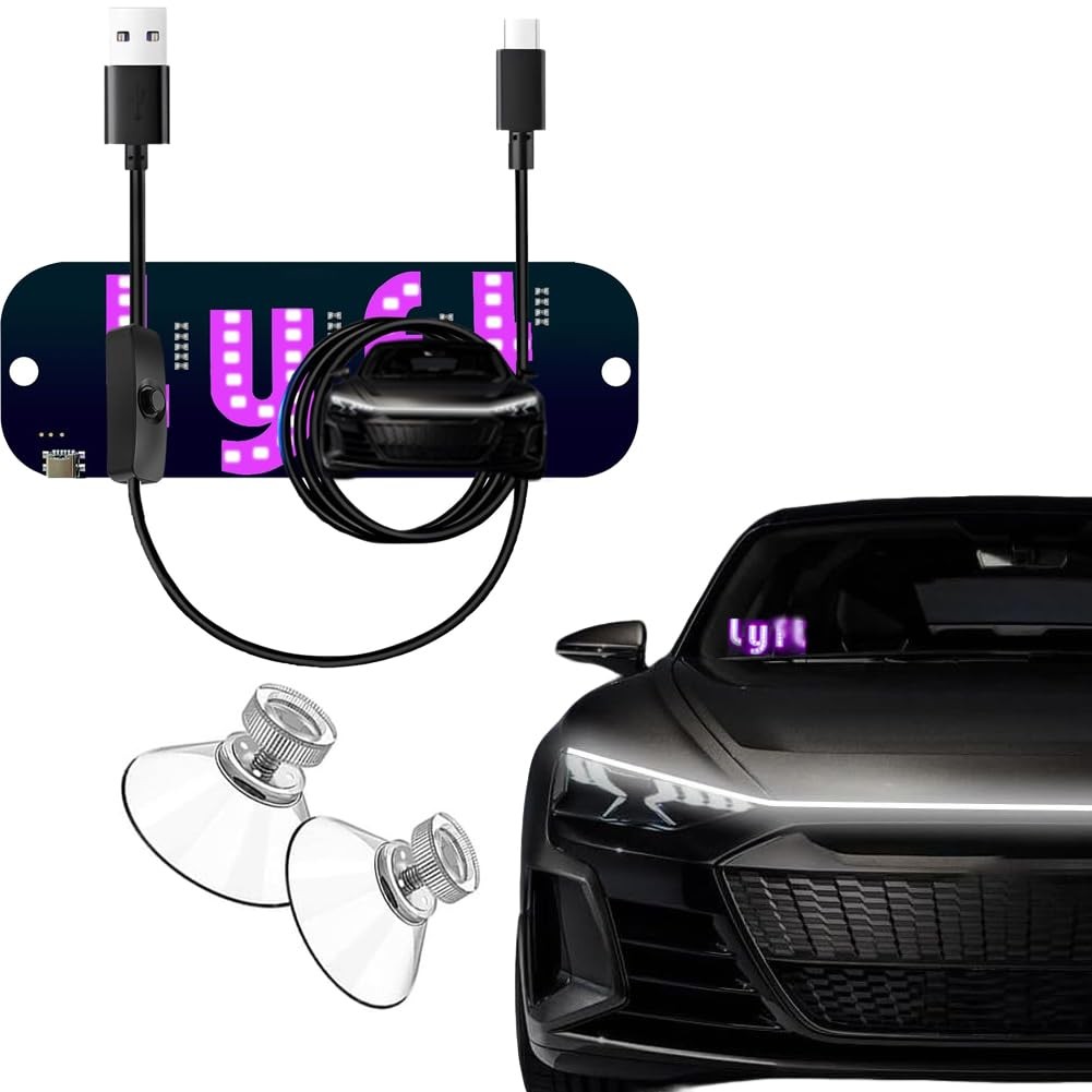 Driver-Specific USB Car LED Light Sign, Windshield Taxi Sign with pink