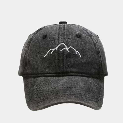 Vintage Washed Distressed Baseball Cap Adjustable One Size Mountain Black