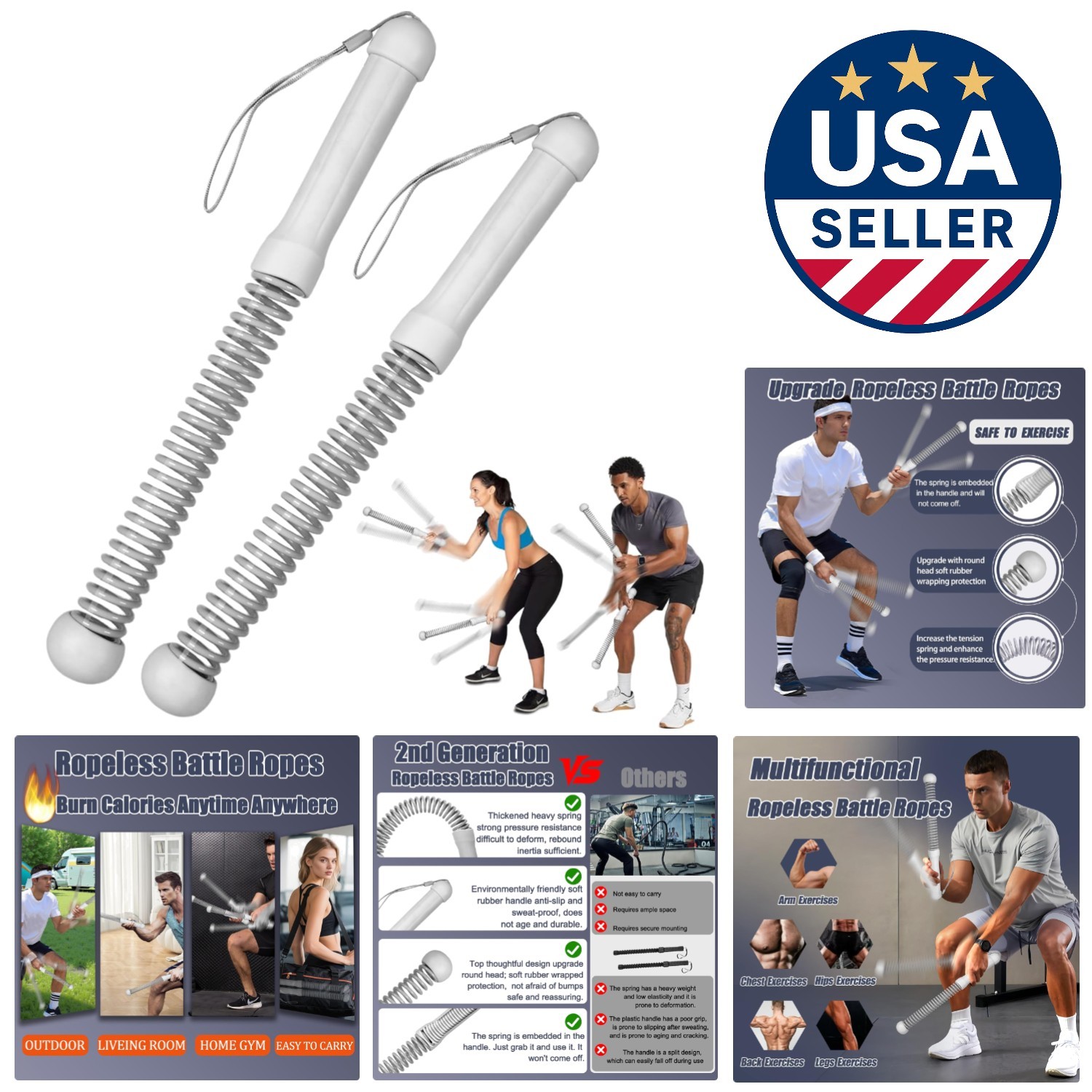 Weighted Ropeless Battle Rope Set - Portable Fitness for Home & Outdoor Training