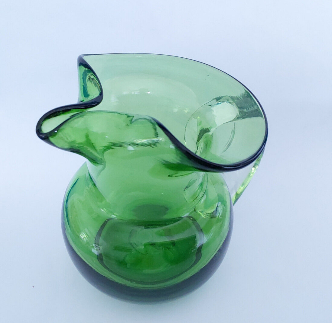 Victorian Green Glass Jug with Clear Handle - VGC