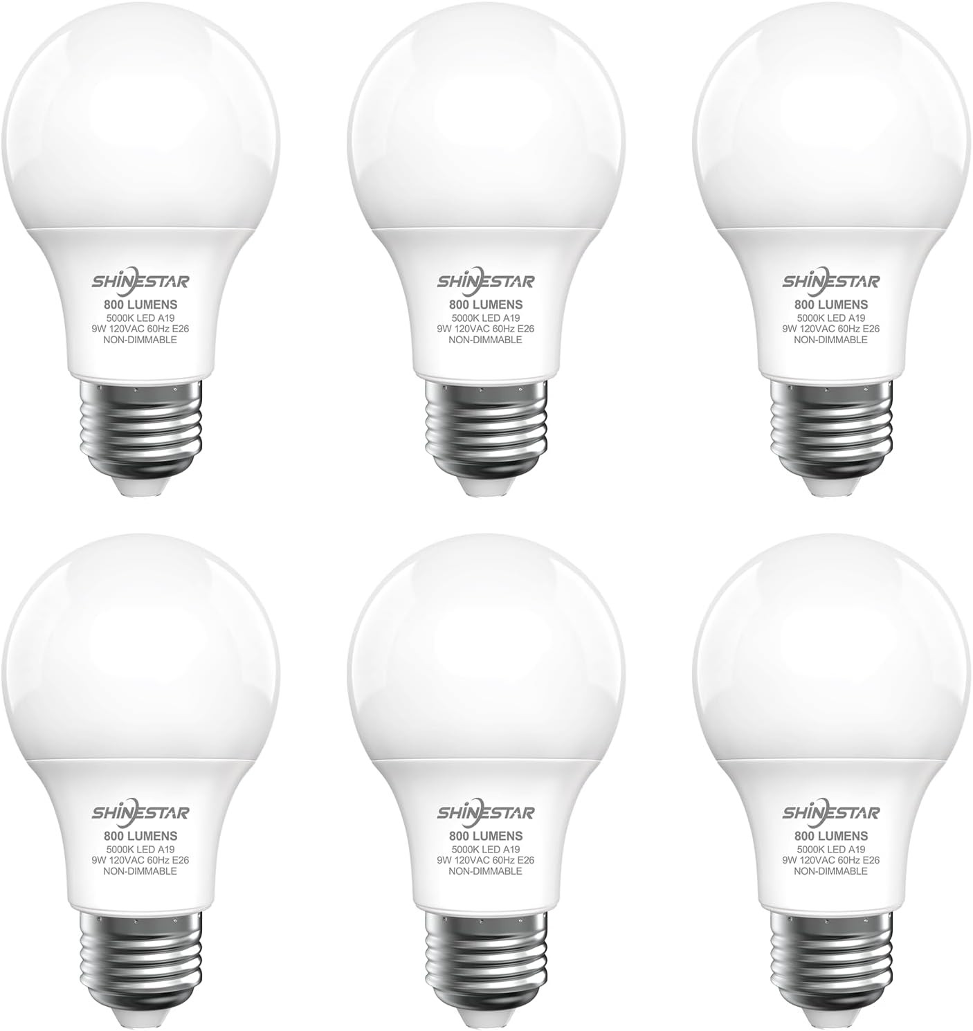 SHINESTAR A19 LED Light Bulb, 60 Watt Light Bulbs 5000K Daylight White, E26 Stan