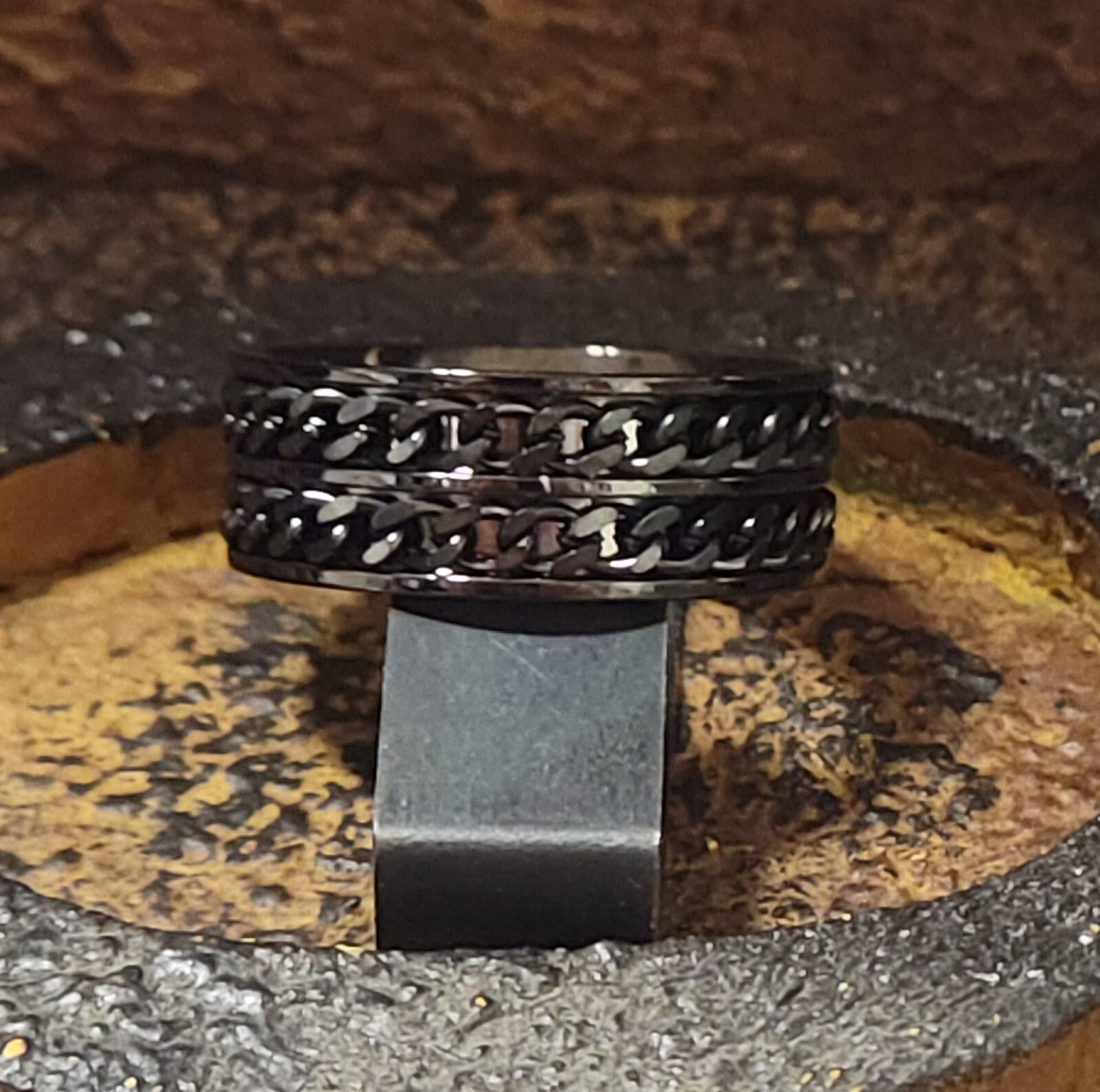Men's Black Double Chain Spinner Promise Ring - Men's Anxiety Ring