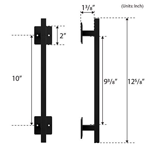 12" Sliding Barn Door Handle, Black Flush Square Base | Solid Steel Frosted