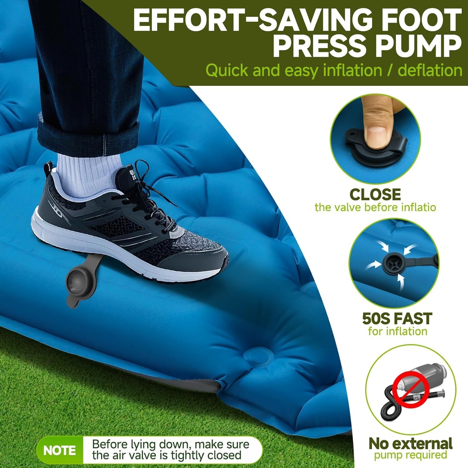Ultralight 4" Thick Inflatable Sleeping Pad for Camping - Quick Inflate & Carry