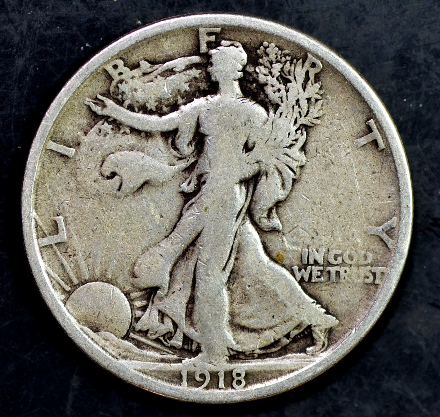 WORLD WAR ONE ENDS! ARMISTICE YEAR 1918-S SILVER WALKING LIBERTY HALF DOLLAR!