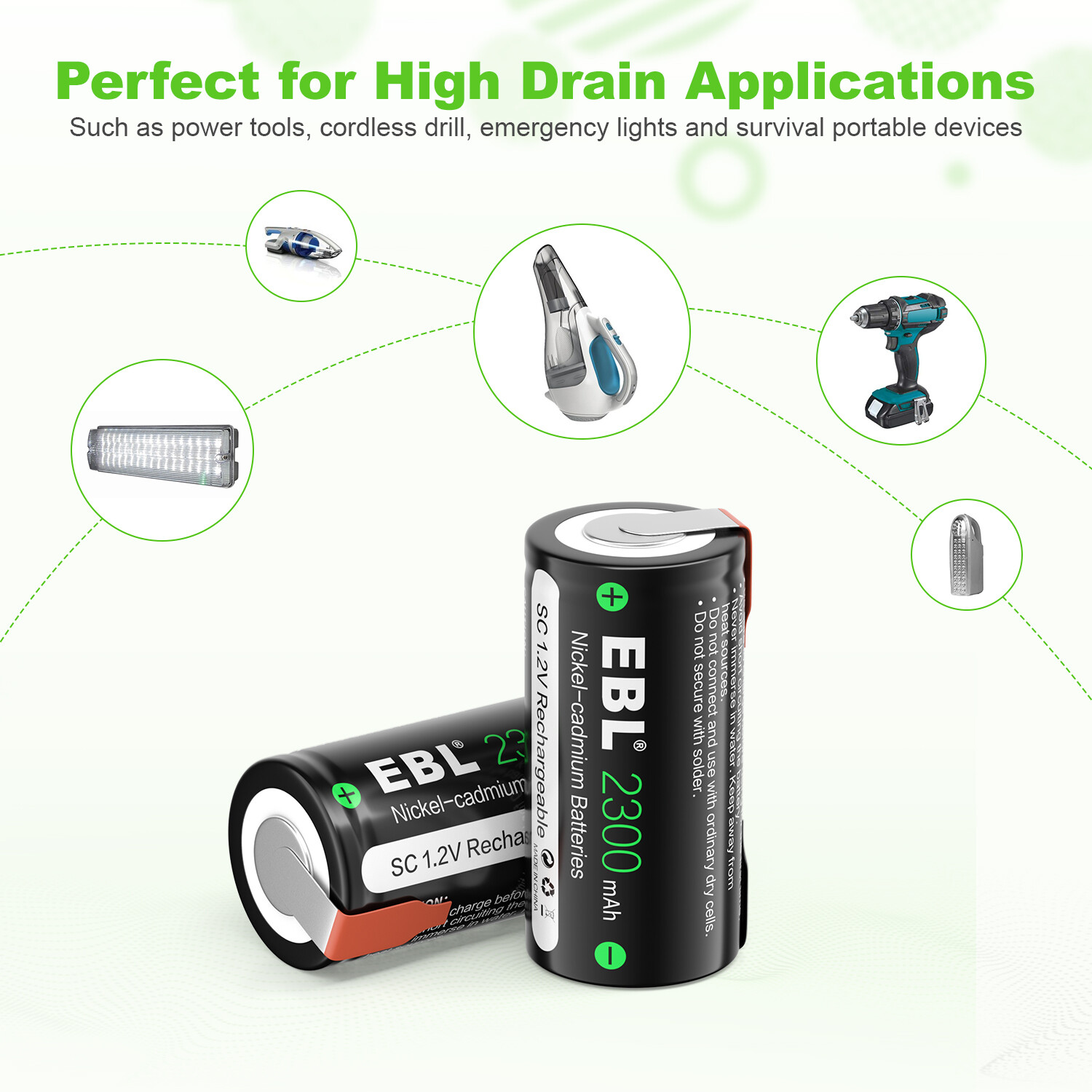 4PCS Sub C 2300mAh High Capacity NICD Rechargeable Battery