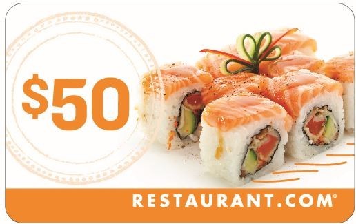 (2) $50.00 gift card for Restaurant.com - electronic delivery ($100 total)