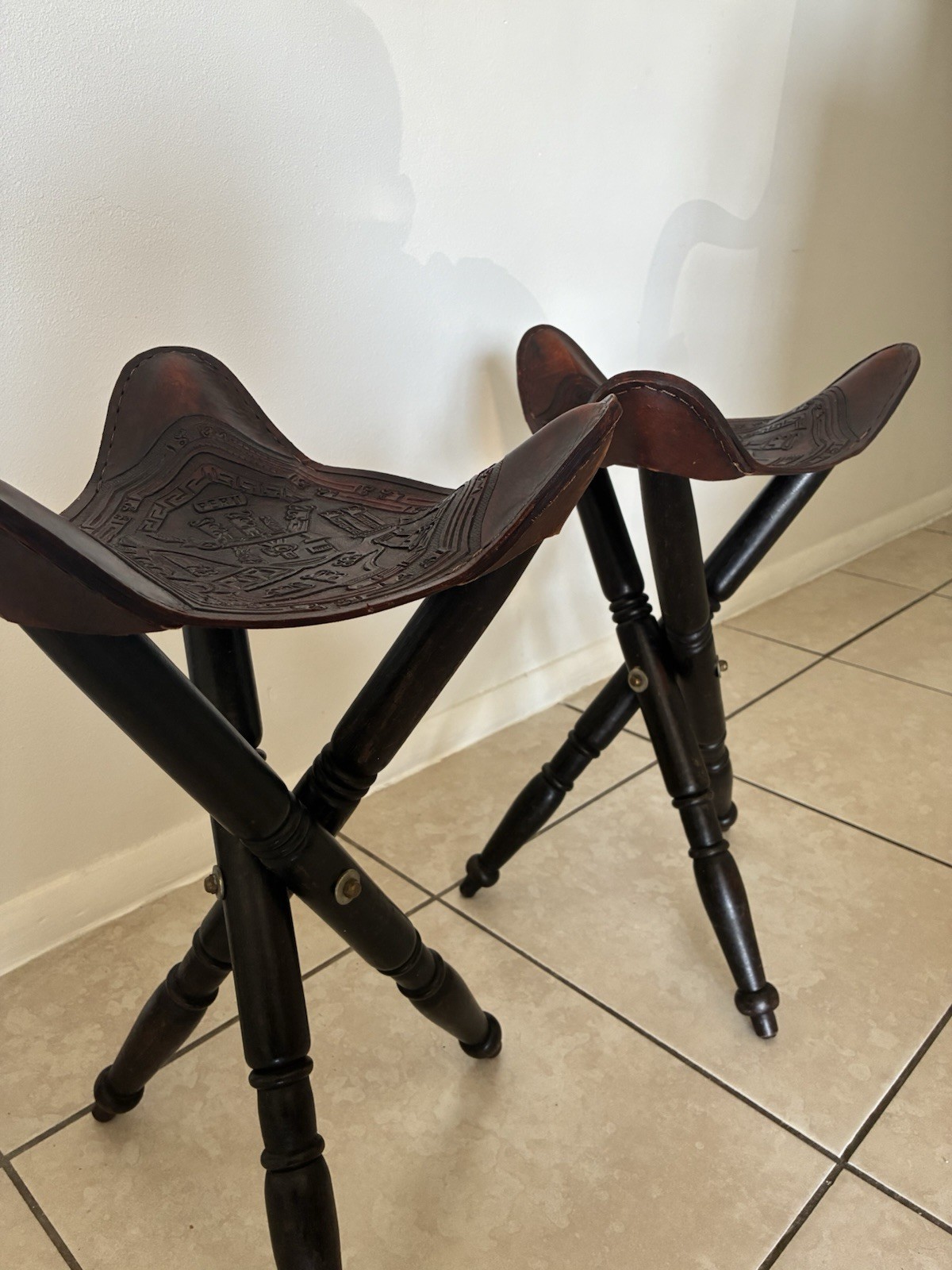 Antique Vintage Peruvian Leather Stools