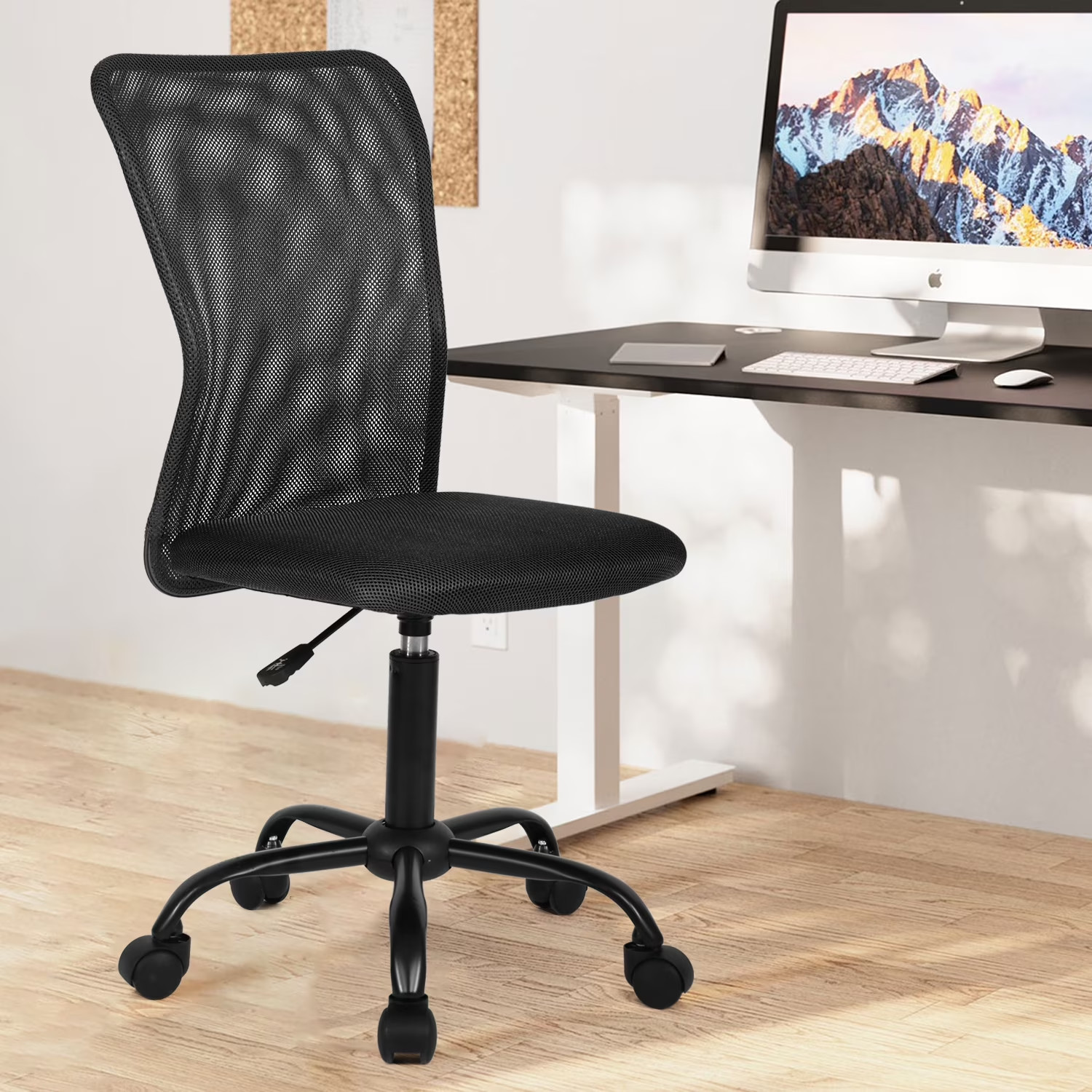 Executive Armless Mesh Office Chair with Lumbar Support - Black