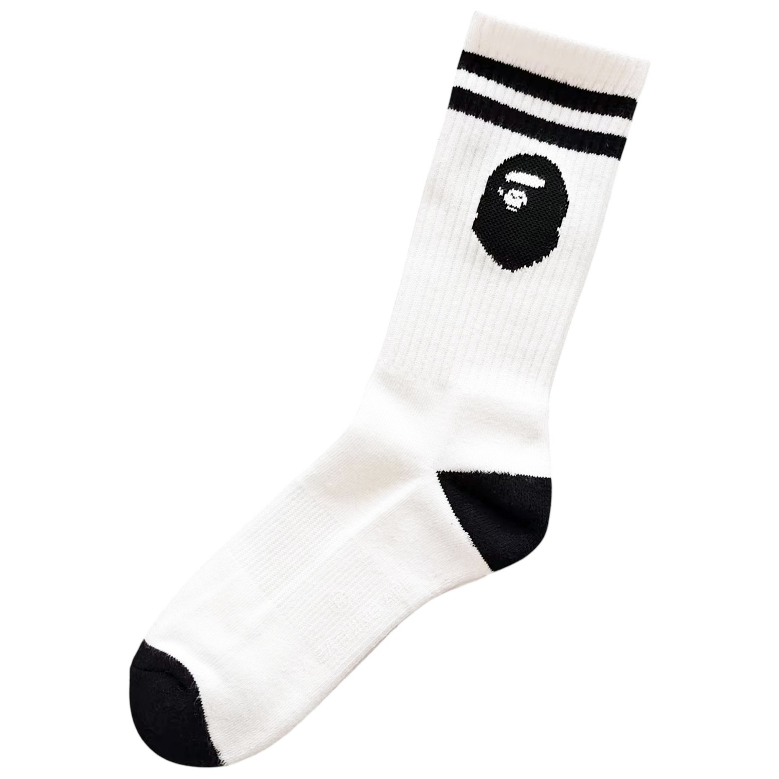 BAPE Ape Head Stripe Crew Socks White Black | A Bathing Ape