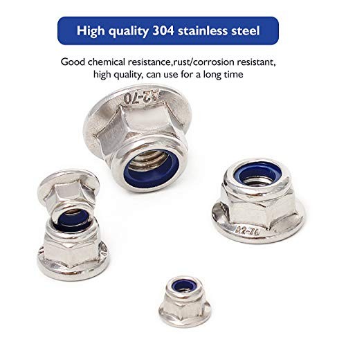 Flange Nylon Inserted Lock Nuts Assortment Kit,304 Stainless Transparent