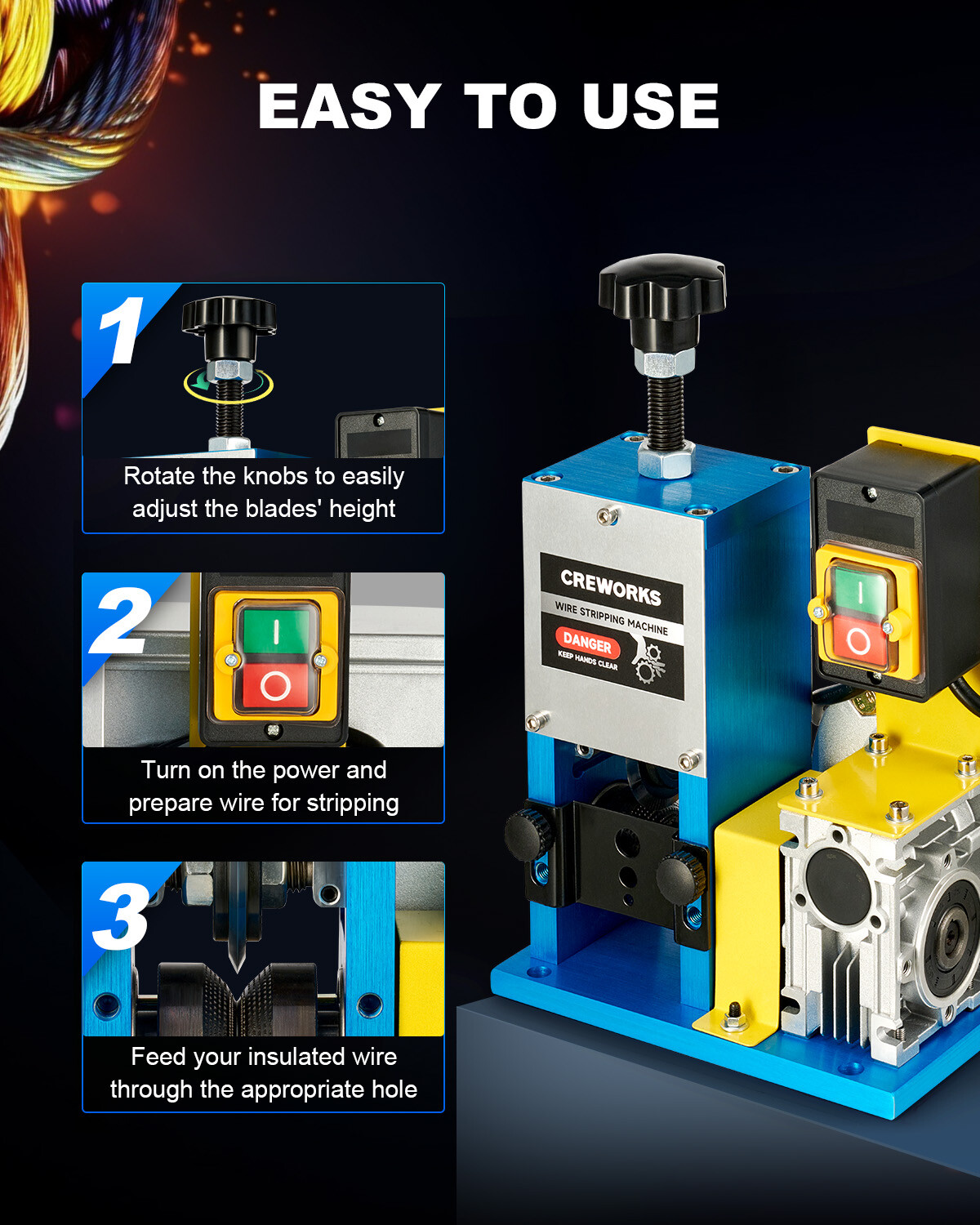 CREWORKS Portable Electric Wire Stripping Machine Comercial 1/4HP Cable Stripper