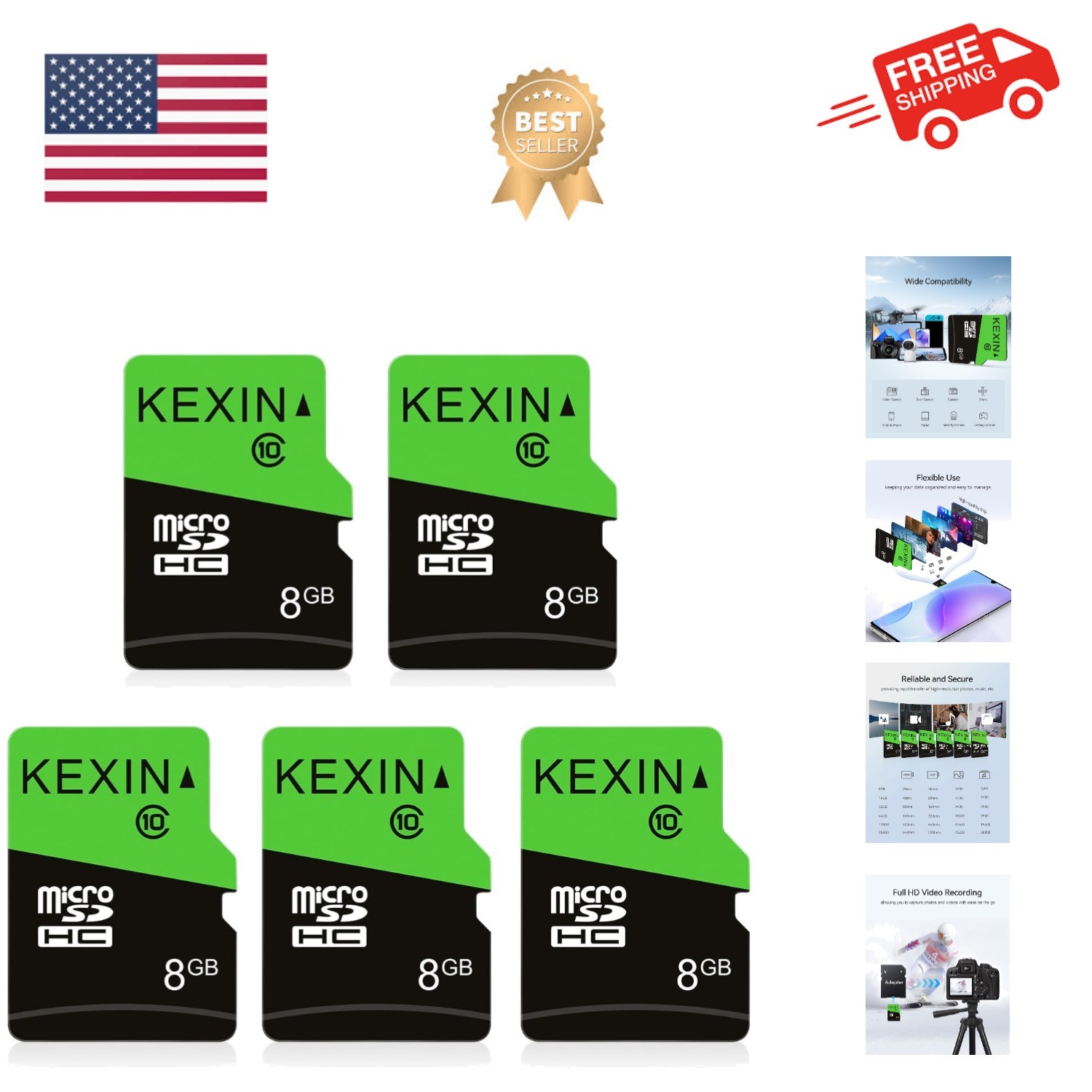 8GB Micro SD Card 5 Pack with SD Adapter microSDHC Memory Card UHS-I C10 Micr...