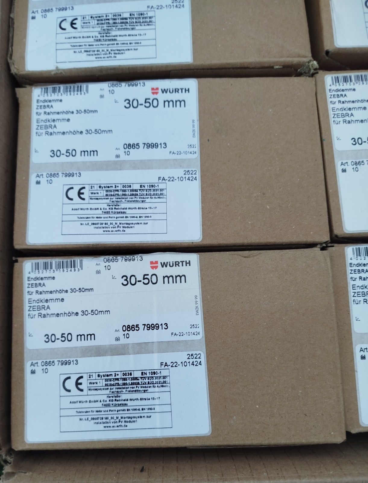 20x Würth Zebra Endklemme 30-50mm für Photovoltaik PV Anlage 0865799913 #FB