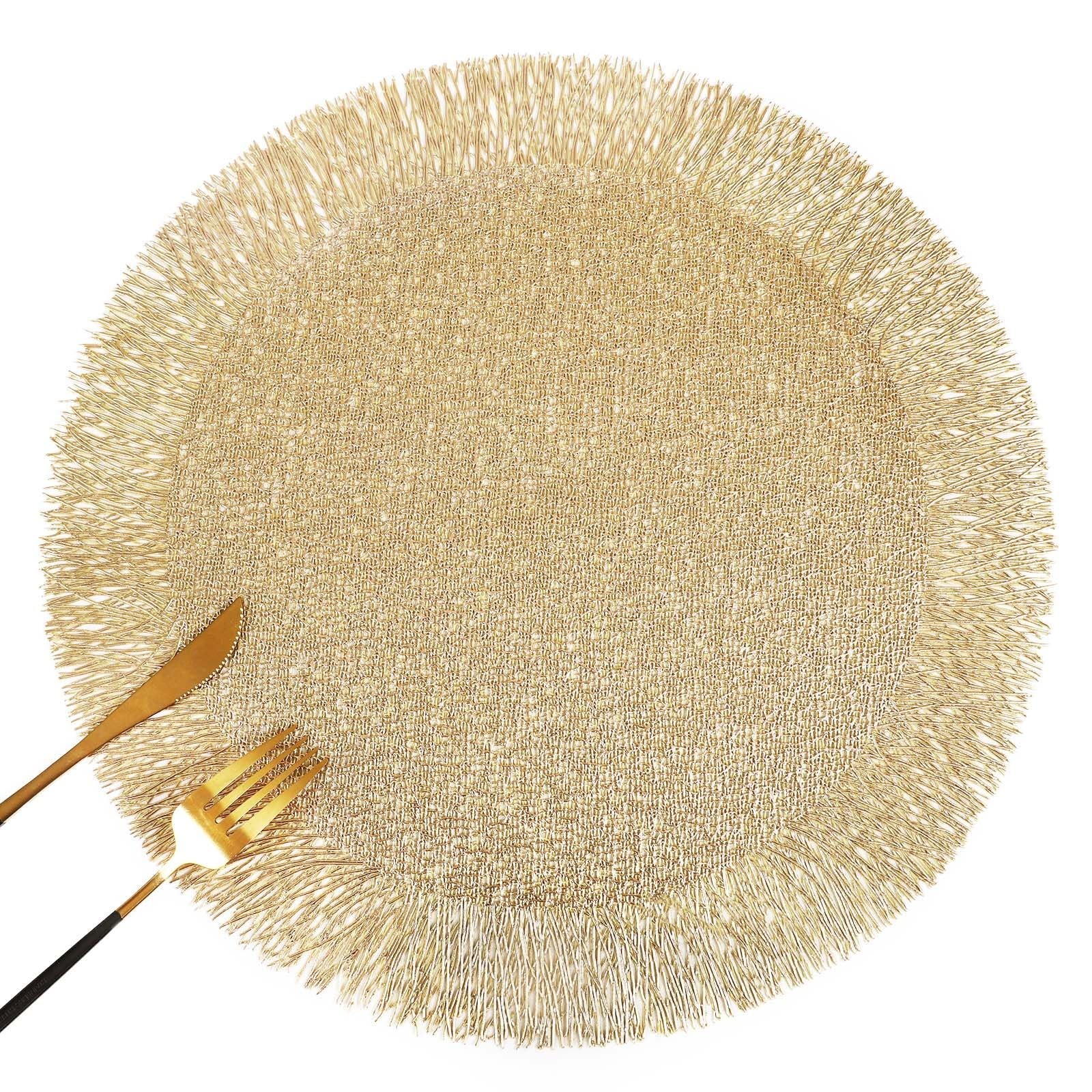 FAVE Set of 12 Round Gold Vinyl Placemats, Luxury Spiral Pattern for Formal E...