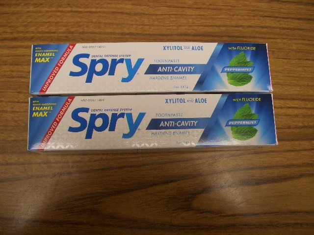 2 PACK - Spry with Fluoride Anti Cavity Toothpaste,Peppermint 5 oz ea Exp 9/2027