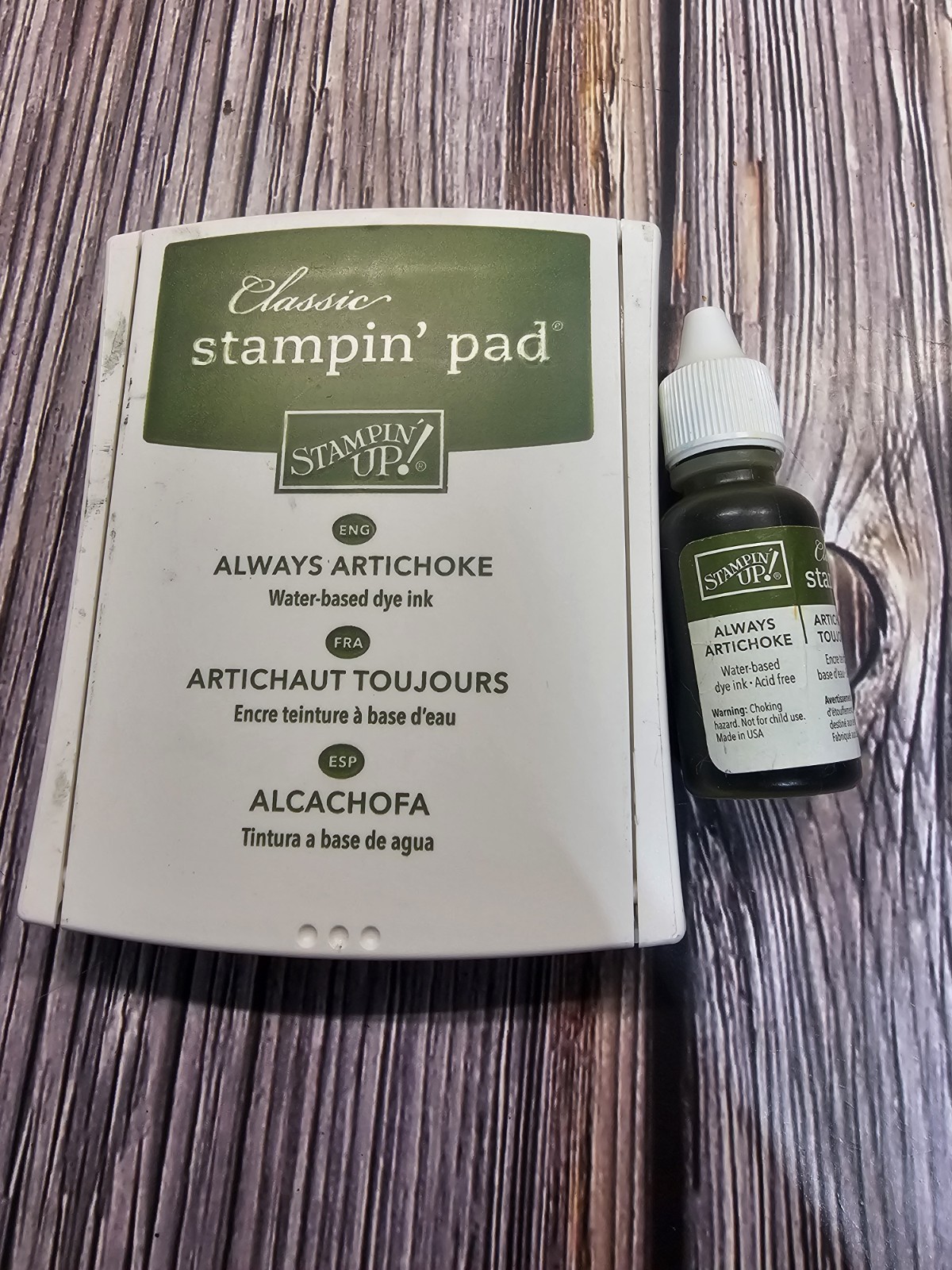 STAMPIN' UP! ALWAYS ARTICHOKE Classic Ink pad & 3/4 FULL REFILL Old Style LINEN