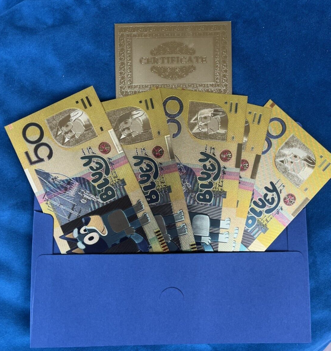 5 x Bluey Collectable 50 Dollar Bucks Banknotes