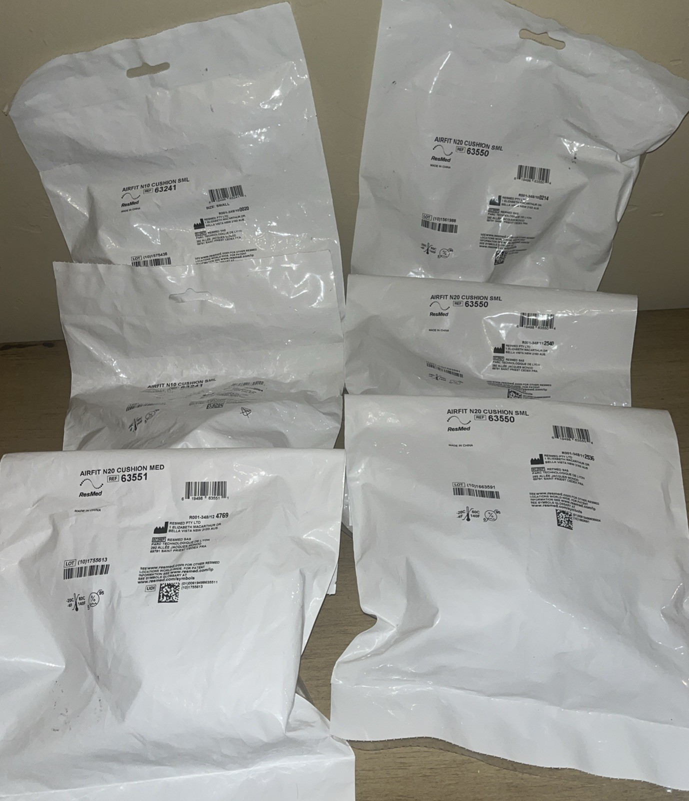 Resmed Airfit N10, N20 - Lot of 6 Small & Medium,  63241 / 63551 / 63550 - New