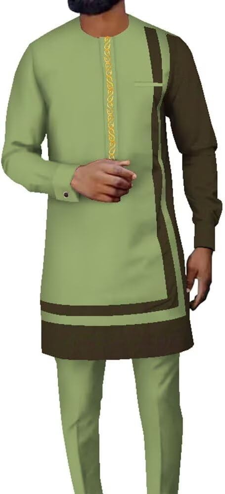 African Top and Pant Long Sleeve African Nigerian Mens Outfits Slim Fits
