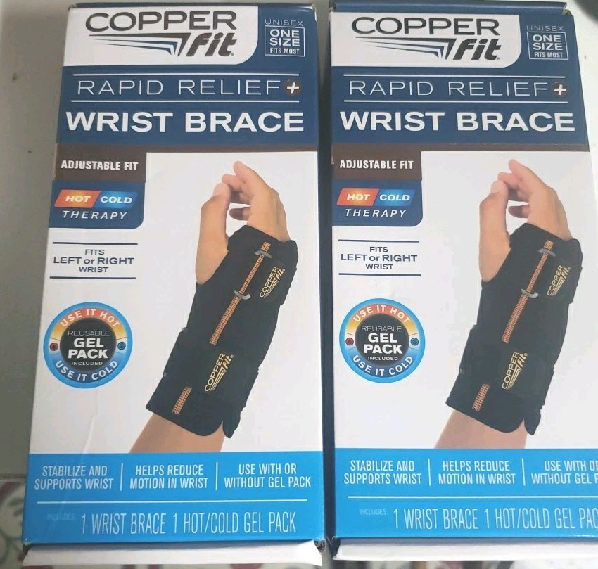 2-Copper Fit Rapid Relief Wrist Hot/Cold Therapy Unisex Black Adjustable