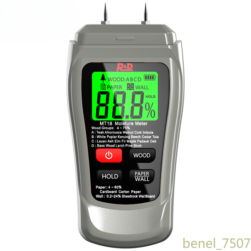 MT-18 Grey 0-99.9% Two Pins Digital Wall Hygrometer Timber Damp Detector