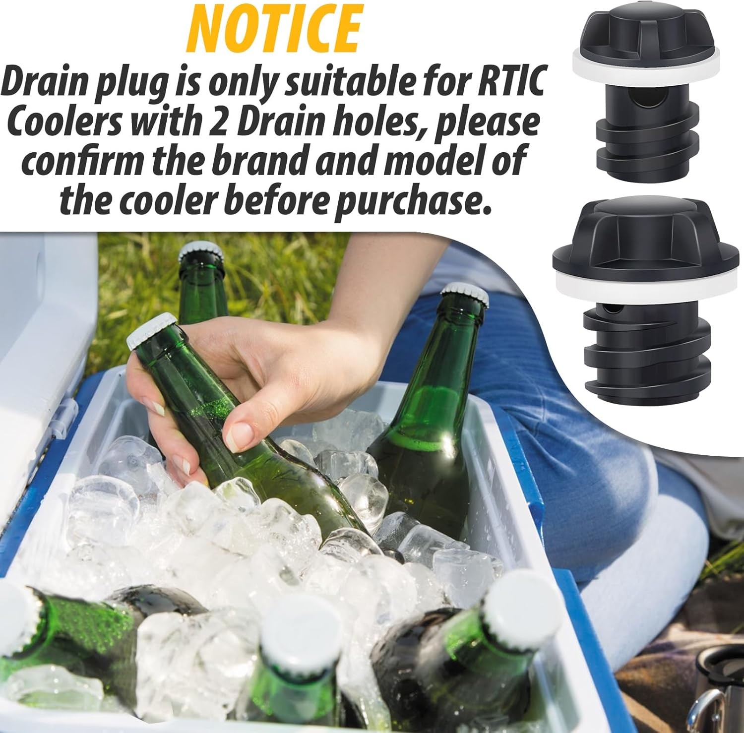 Cooler Drain Plug for RTIC Coolers, 2 Pack Large & Small Replacement Plugs Compa