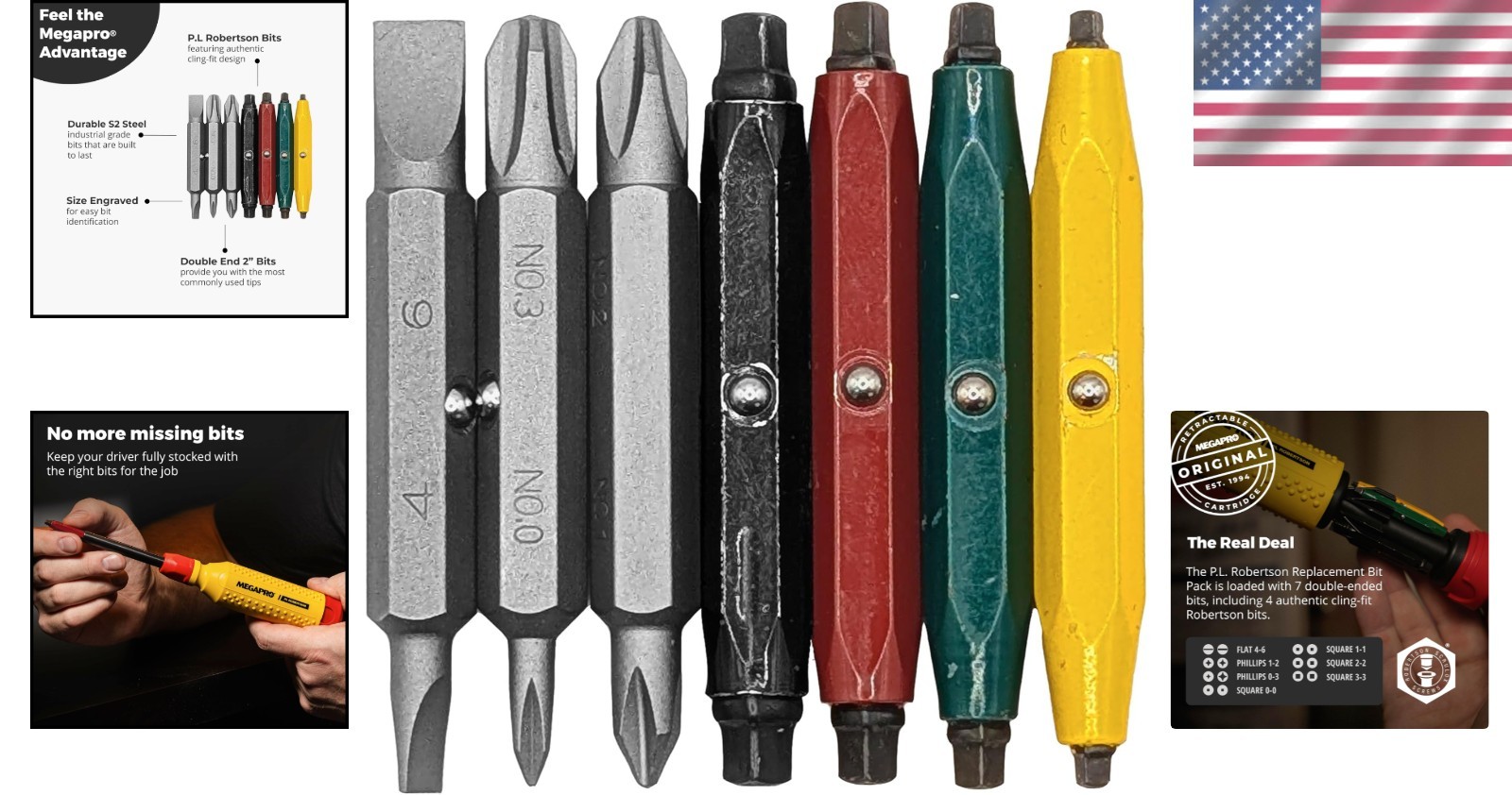 High-Quality 7 Double-Ended Bits - Authentic PL Robertson Sizes for Easy Use