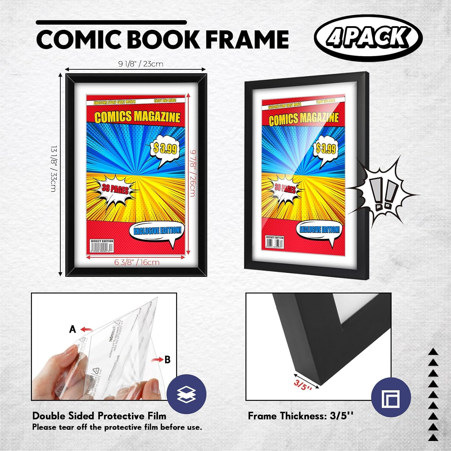 Comic Book Frame, UV Protection, Comic Picture Magazine Frames Fits Current up t