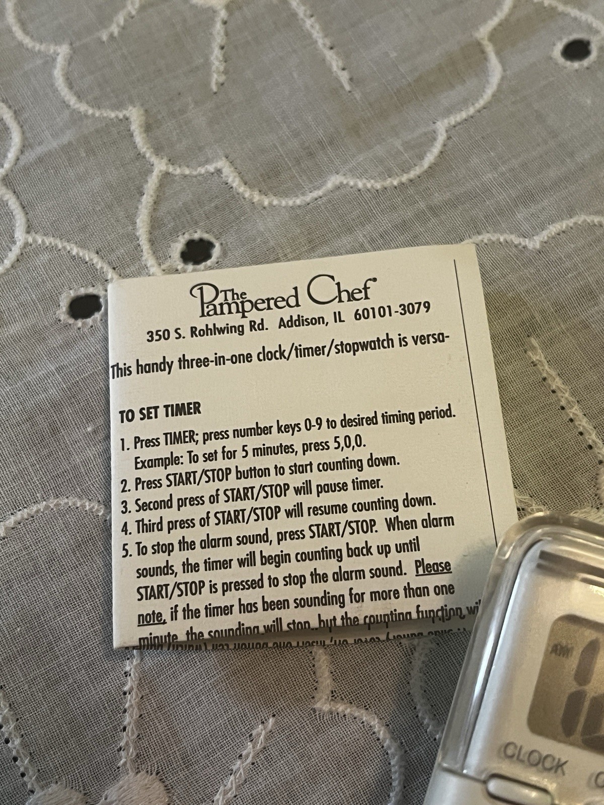 Pampered Chef Digital Clock Timer Model #1900 With Magnetic Clip W/ Instructions