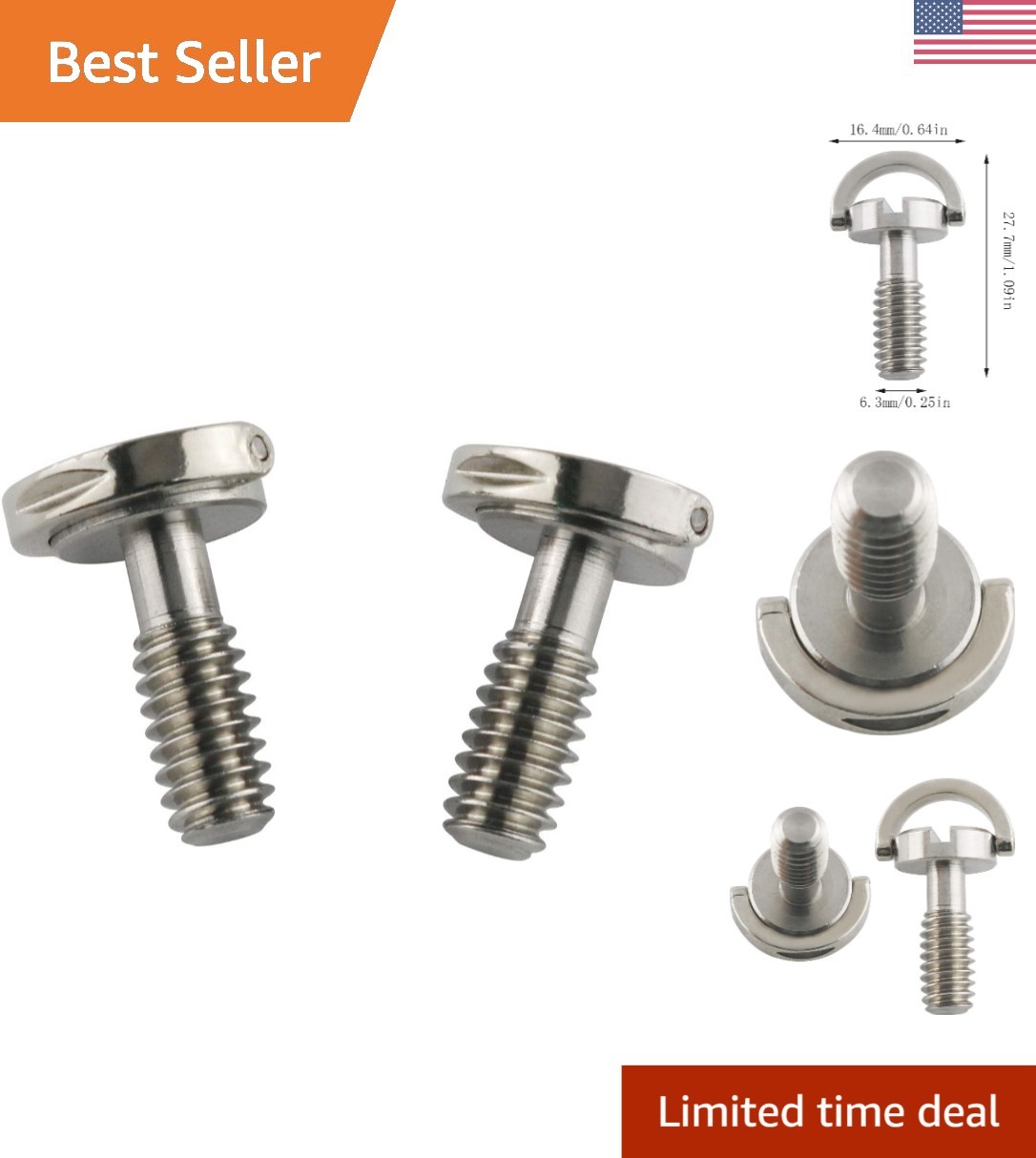Camera Tripod D-Ring Screws 2PCS - 17mm Lightweight Stainless Steel Fixing