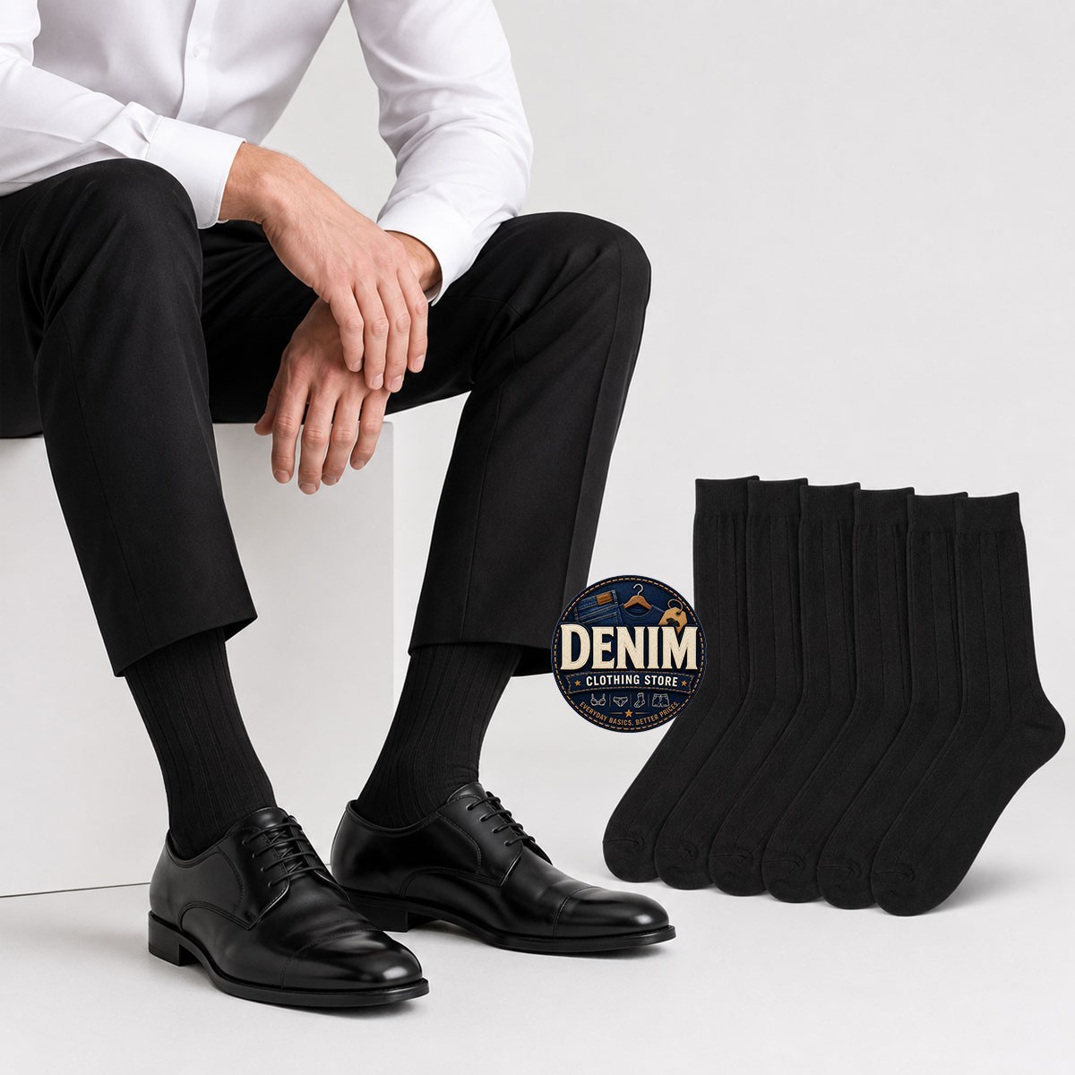 6 12 Pairs Mens Classic Black Ribbed Dress Socks Comfort Crew Length 9-11 10-13