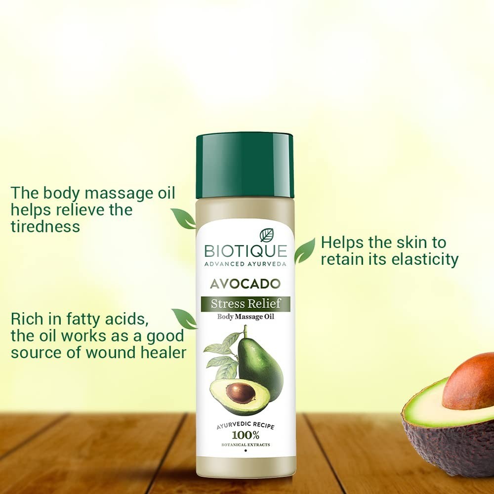 Biotique Cado Stress Relief Avocado Body Massage Oil | Herbal Skin Care 200ml
