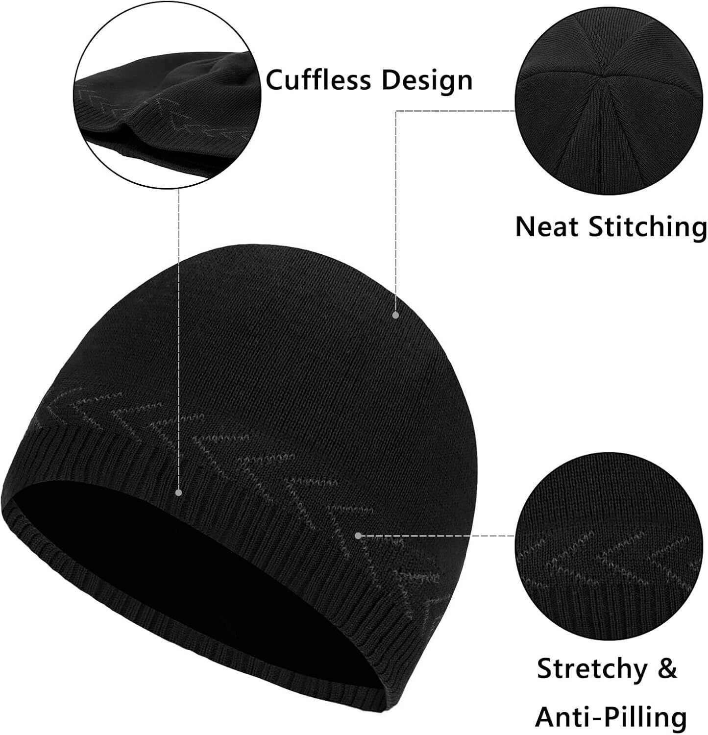 Oversize XXL Beanie Hat for Big Heads 23.6"-25.6", Large XX-Large, Black