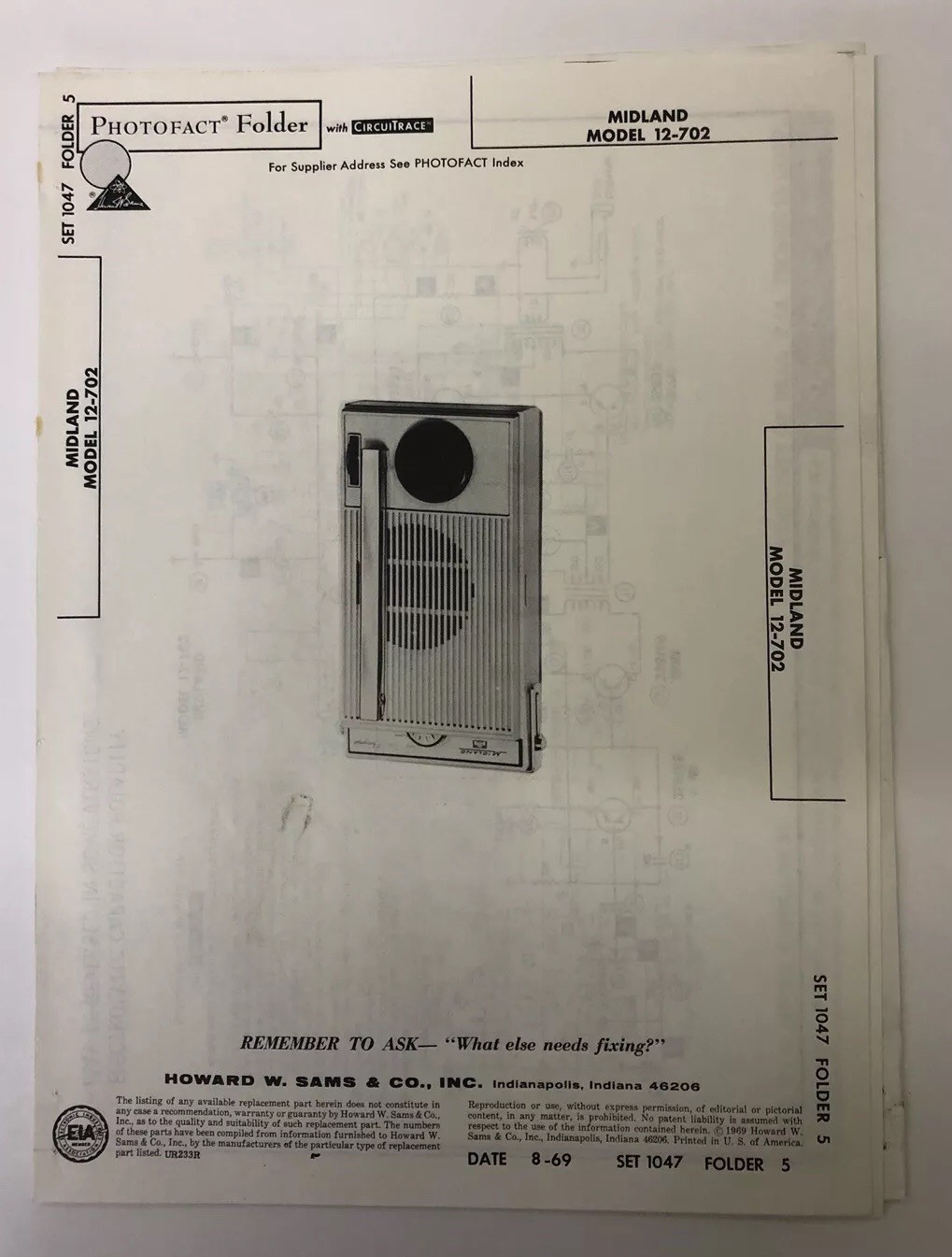 1969 Midland Weather Radio12-702 Repair / Schematic and Circuitrace Parts