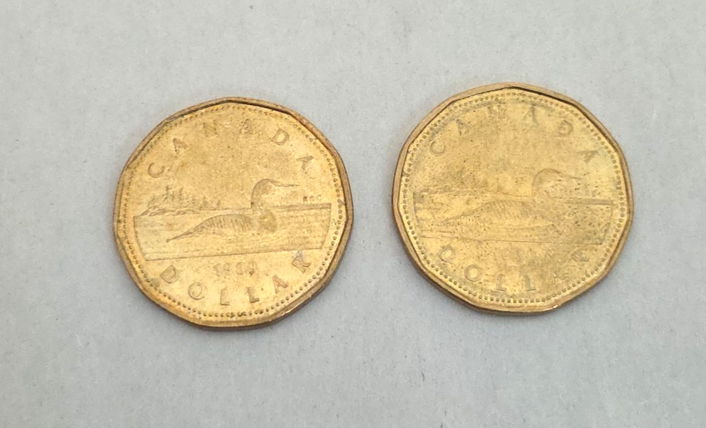 1988-1989 Canadian Dollar Coin "Loonie" Lot Of 2 Currency