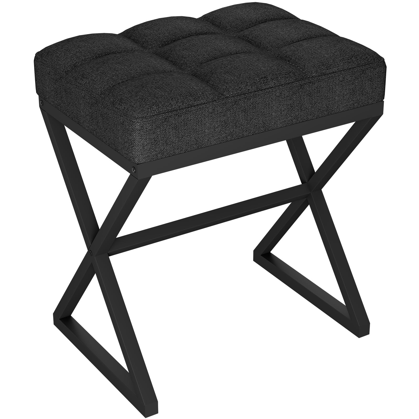 Vanity Stool, Linen Footrest Stool, Ottoman Bench with X-Shaped Metal Legs, M...