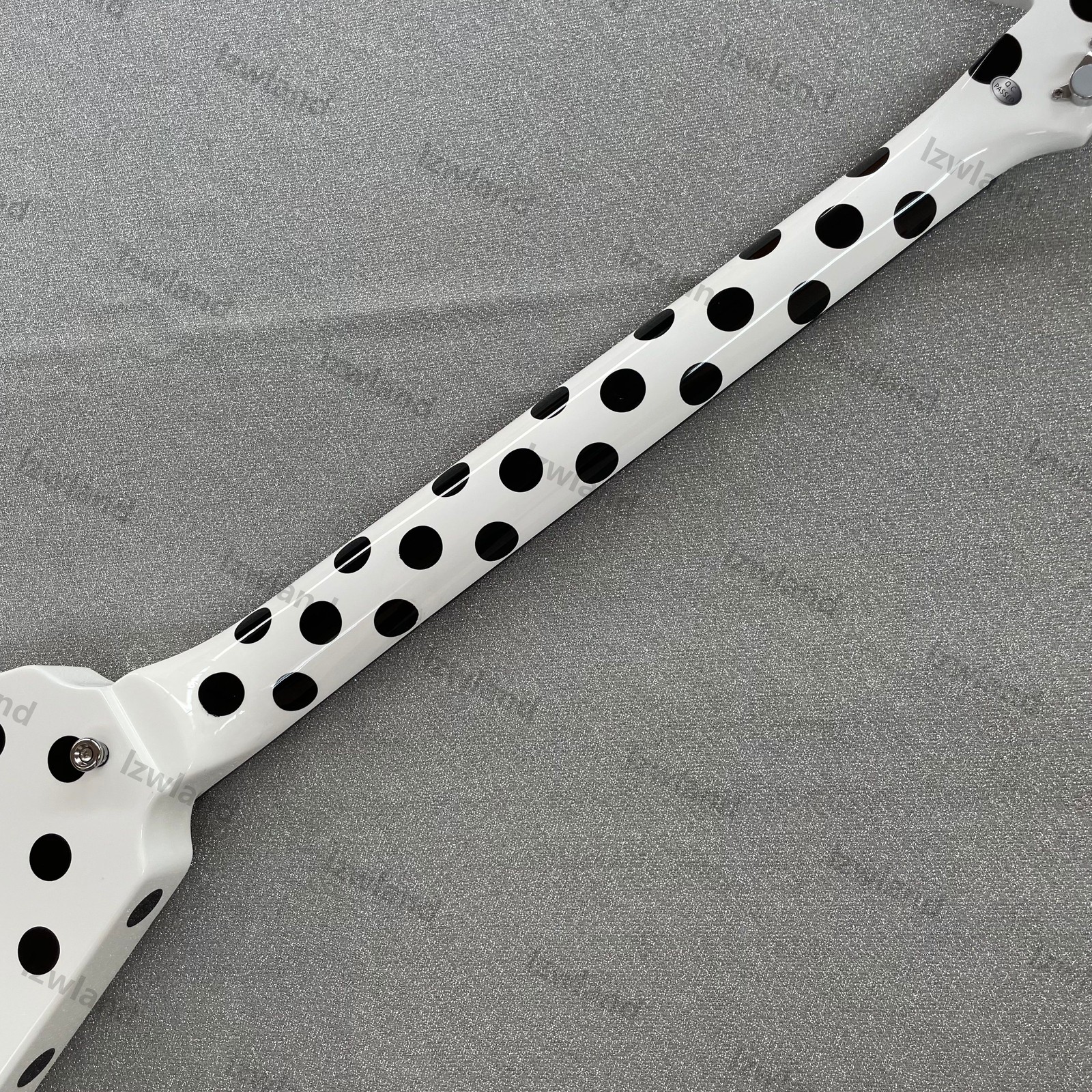 V Shape Electric Guitar H-H Pickups Black Polka Dot White Finish Chrome Hardware