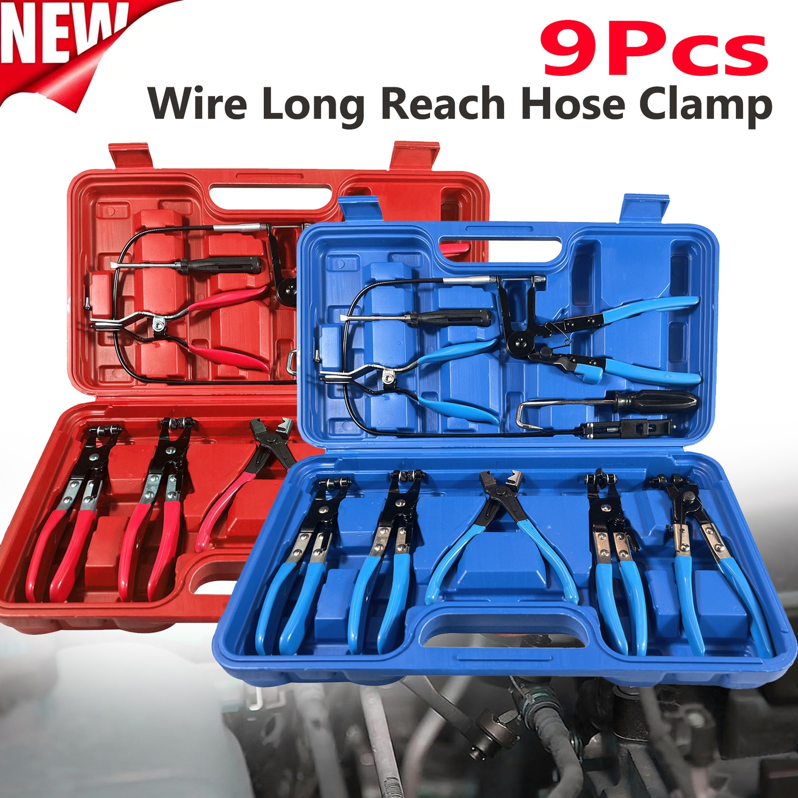 9Pc Hose Clamp Clip Remover Pliers Wire Long Reach Kit Fuel Oil Water Hose Tool