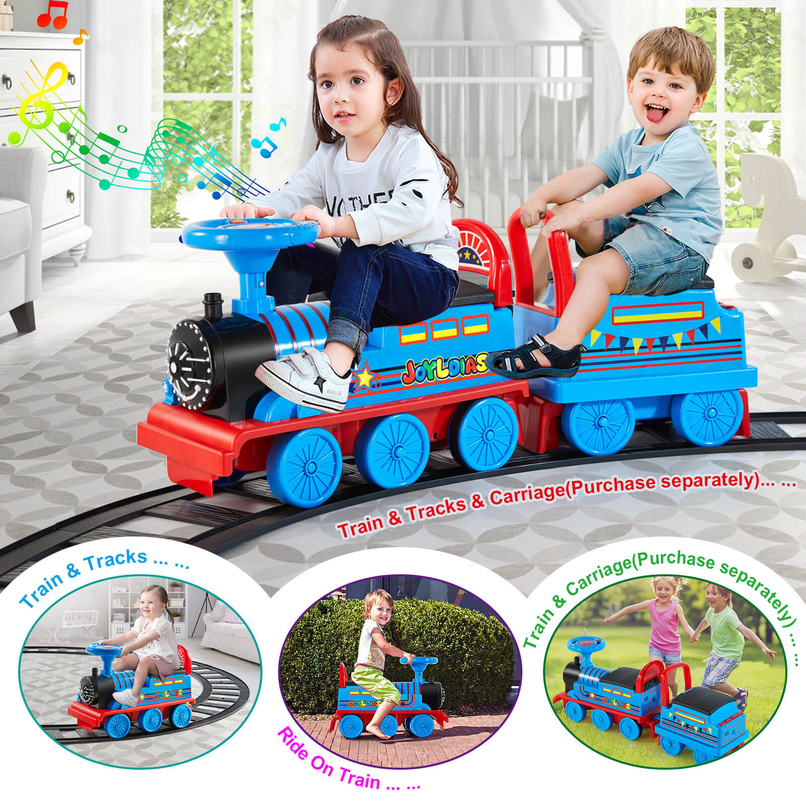 Electric 6V Kids Ride On Train 1-3years Toddler Toys Tracks+Whistle+Music+Lights