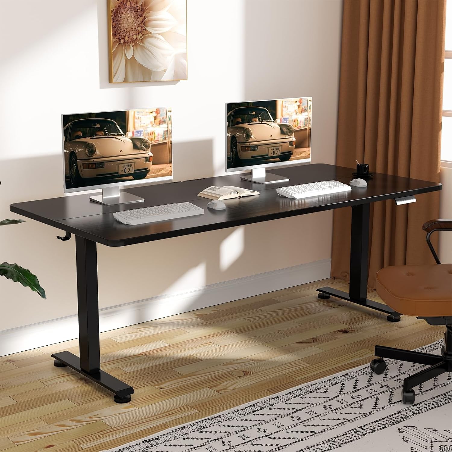 Electric Standing Desk – 63" Adjustable Height Wood Top
