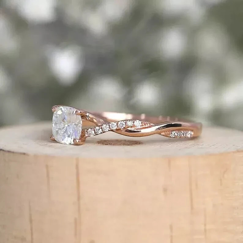 1.50 Ct Cushion Cut White Diamond Lab-Created Engagement Ring 14K Rose Gold FN