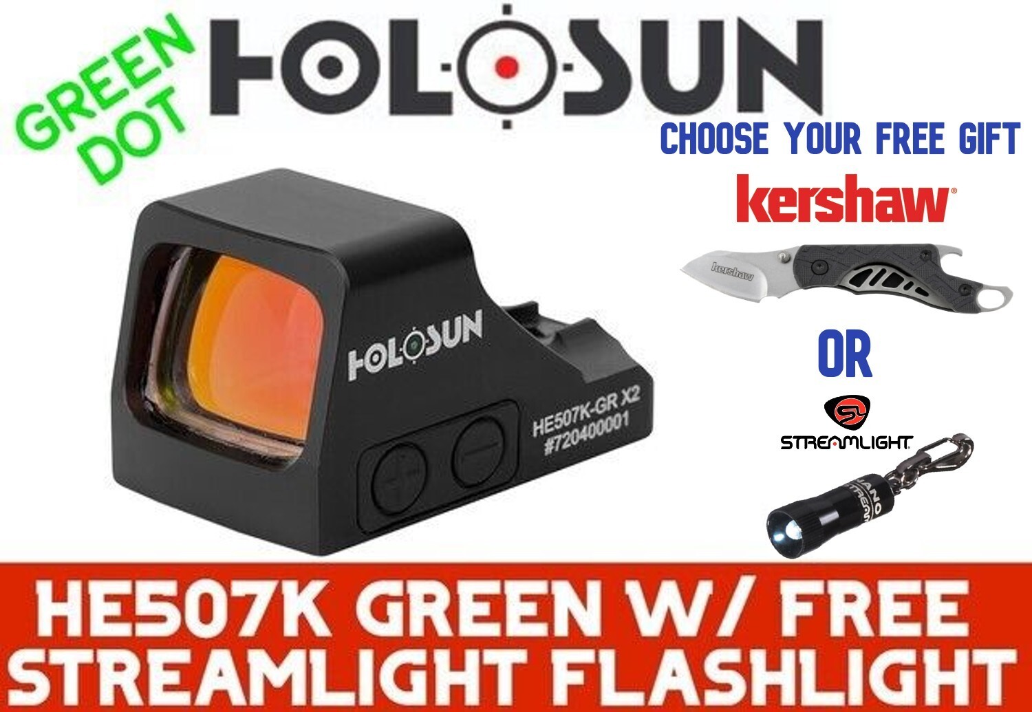 Holosun HE507K-GR X2 Elite Open Reflex Multi-Reticle Green Dot Sight
