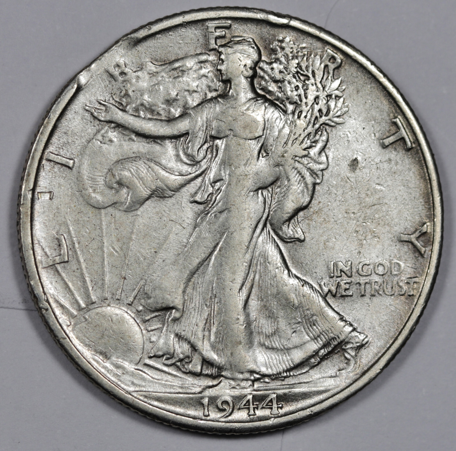 1944-s Walking Liberty Half.  Error.  Mint Made Clipped Planchet.  AU.  203916