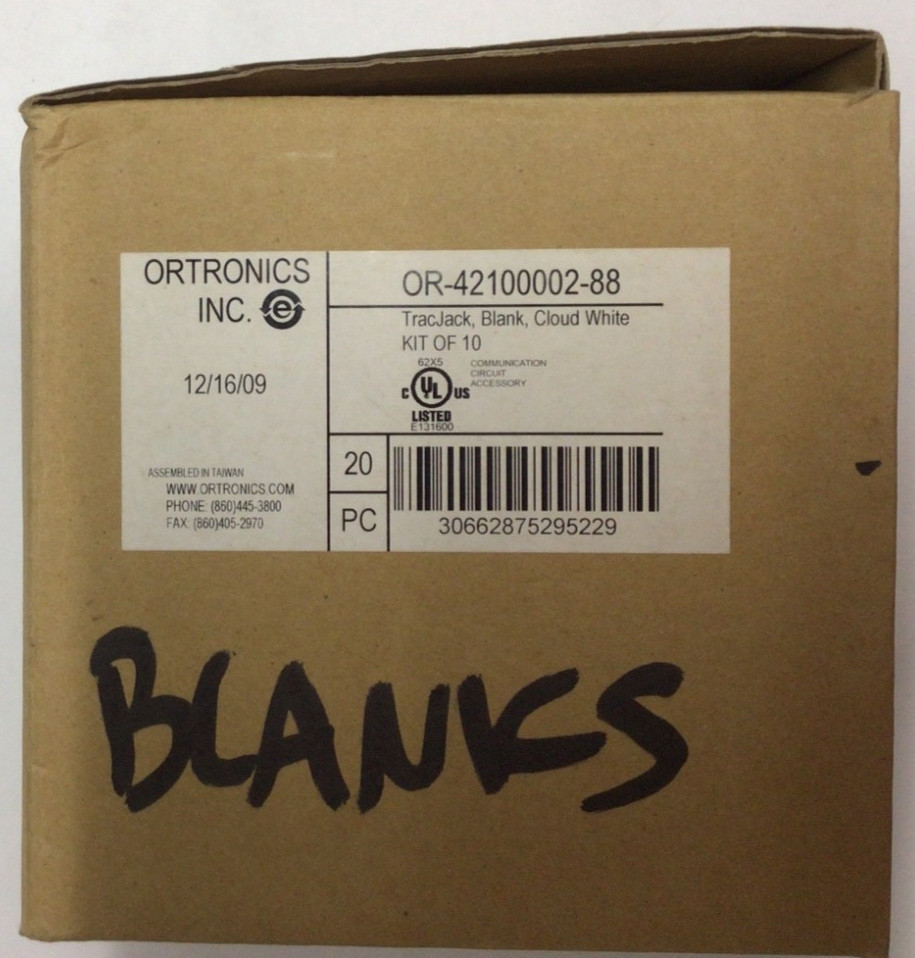 ORTRONICS OR-42100002-88 TracJack Blank Module Insert Qty 20 Pkgs Cloud White